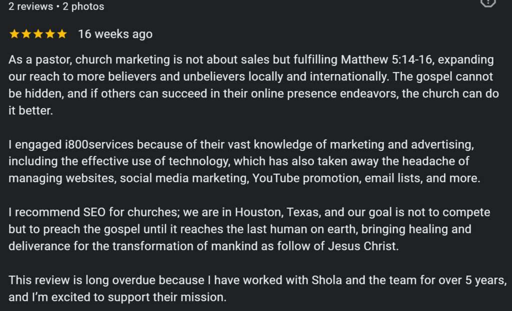 church marketing growth review - i800services